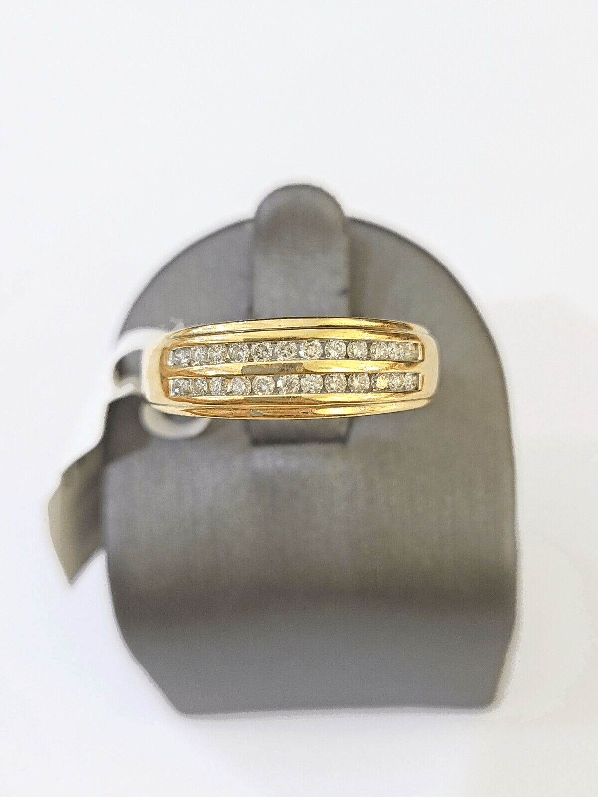 Real 10k 2 Row Diamond Mens Ring Yellow Gold Band Genuine Natural - GoldenlinQ